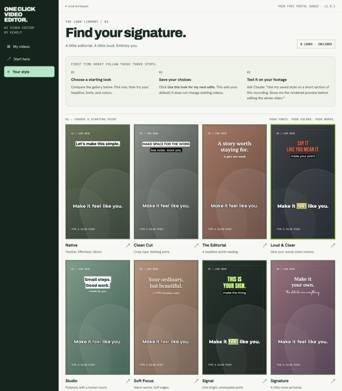 The real local portal showing its Your style page and eight included looks